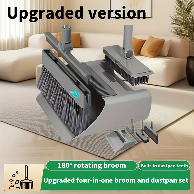 Broom And Dustpan Set 4-in-1 Multi-functional Cleaning Set Adjustable Sweeping And Water-scrubbing Broom Bathroom And Kitchen Floor Scraper Floor Brush  Garbage Shovel Thick Plastic And Handle Ho