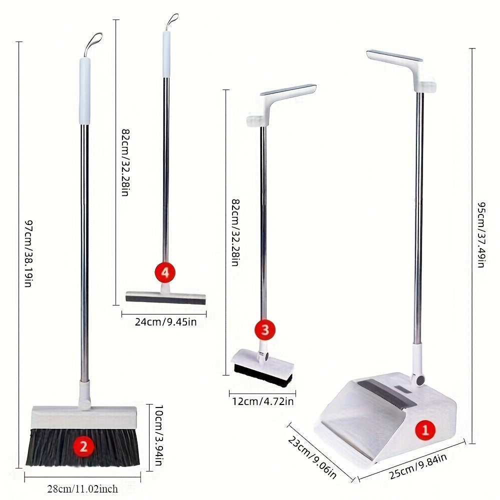 Broom And Dustpan Set 4-in-1 Multi-functional Cleaning Set Adjustable Sweeping And Water-scrubbing Broom Bathroom And Kitchen Floor Scraper Floor Brush  Garbage Shovel Thick Plastic And Handle Ho