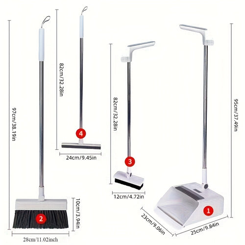 Broom And Dustpan Set 4-in-1 Multi-functional Cleaning Set Adjustable Sweeping And Water-scrubbing Broom Bathroom And Kitchen Floor Scraper Floor Brush  Garbage Shovel Thick Plastic And Handle Ho